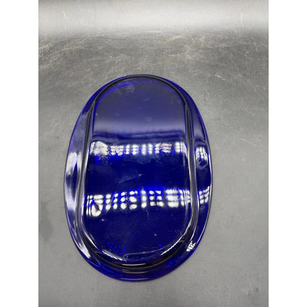 Vintage Cobalt Blue Glass Butter Dish with Clear Domed Lid Two Piece Set